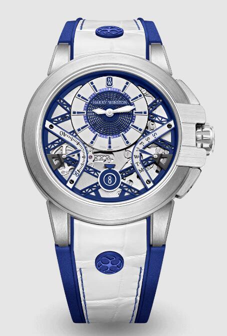 Best Harry Winston Ocean Zalium Variation White/Navy Blue OCEABI42ZZ006 Replica Watch